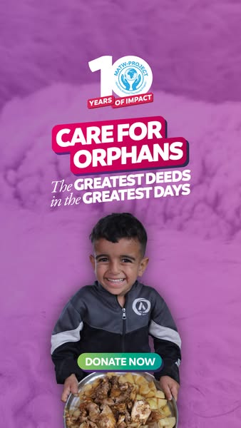 This image ad promotes MATW-Project and encourages donations to care for orphans. It features a young boy holding a plat