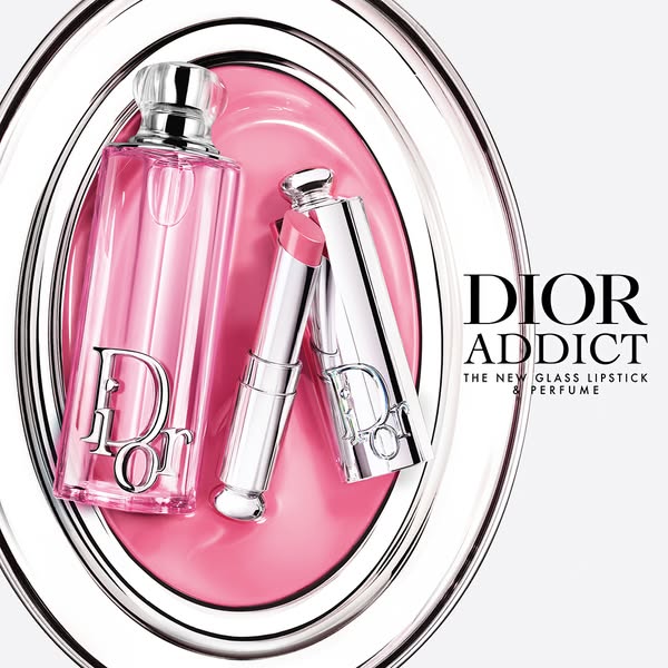 This ad showcases the Dior Addict lipstick and perfume, emphasizing their luxury and appeal to those seeking a high-end 