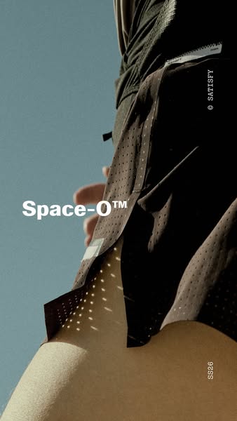 This ad features the Satisfy brand's Space-O product. The product is presented through a close-up shot that highligh