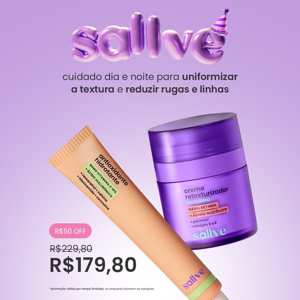 This ad by Sallve promotes two skincare products: an antioxidant hydrating serum and a retexturizing night cream. It hig