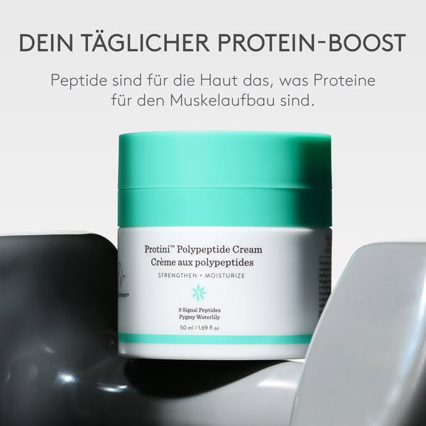 This ad showcases Drunk Elephant's Protini Polypeptide Cream with text highlighting its strengthening and moisturizi