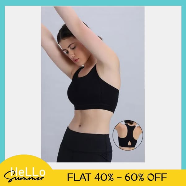 This image ad features a woman wearing a black sports bra and promotes an offer for 40-60% off for a summer sale.
