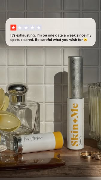 This ad features Skin+Me products. It leads with a testimonial and shows the product.