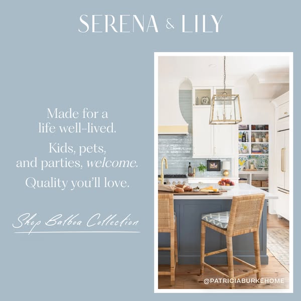 This Serena & Lily ad features a kitchen scene with a focus on promoting the Balboa Collection. The ad emphasizes th