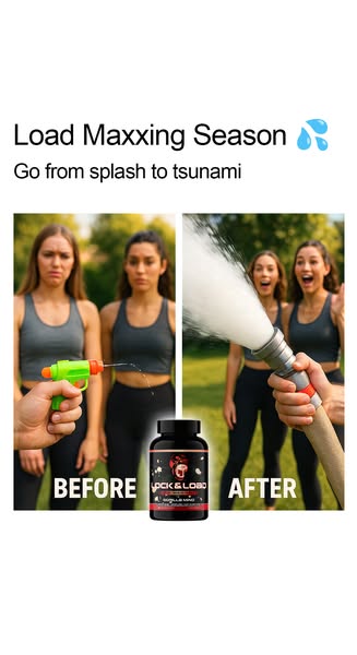 This image ad uses a before and after comparison to promote a product called Lock & Load, which is a supplement. In 