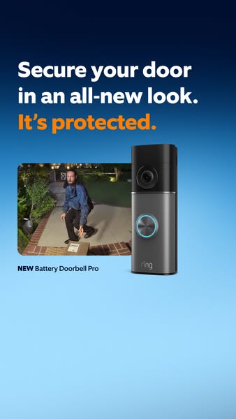 This ad promotes the new Ring Battery Doorbell Pro with a headline stating it secures your door in an all-new look and t