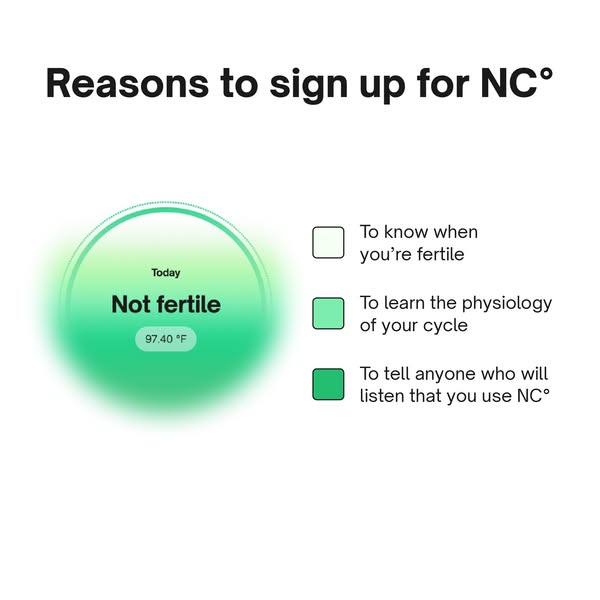 This ad promotes Natural Cycles, a tool to help women learn more about their fertility. The ad lists some reasons to sig