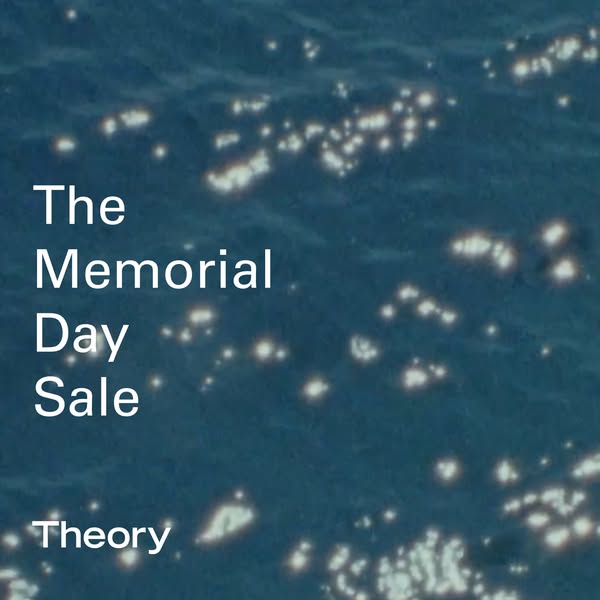 This Theory ad promotes the Memorial Day sale on a water-like background.