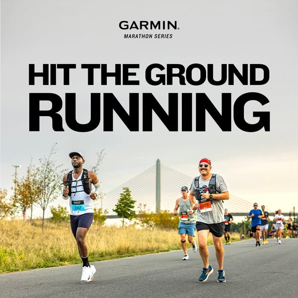 This Garmin ad is for runners and those looking to participate in a marathon. The ad features runners on a course with t