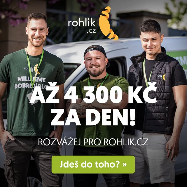 This ad is for Rohlik.cz, a grocery delivery service, and it is advertising a job opportunity to become a delivery drive