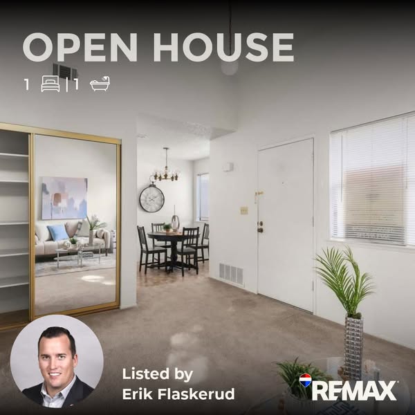 This ad promotes an open house for a property listed by Erik Flaskerud with RE/MAX. The ad includes an interior shot, op
