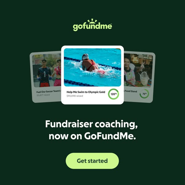 This ad highlights GoFundMe's new fundraiser coaching service. The ad features an image of three GoFundMe posts and 