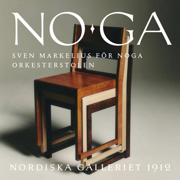 This image ad features a stack of three NOGA chairs, designed by Sven Markelius, with a spotlight on their minimalist de
