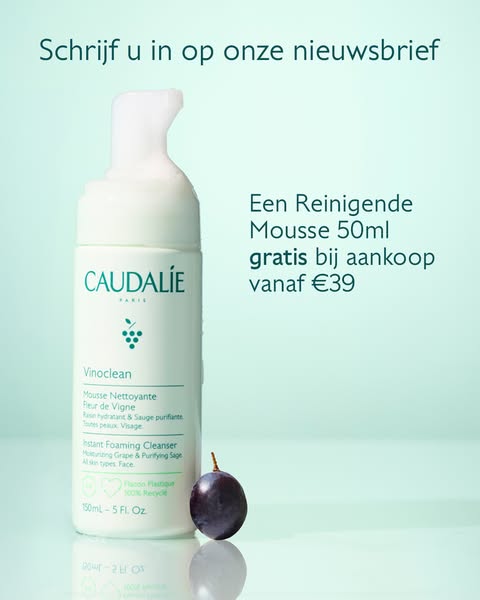 This image ad is for Caudalie Vinoclean Instant Foaming Cleanser. It features a promotional offer where customers receiv