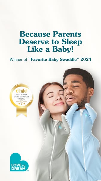 This ad for Love to Dream swaddles focuses on the benefit of better sleep for parents, positioning the product as award-