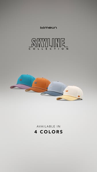 This ad showcases the Melin Skyline Collection hats, available in four different colors.