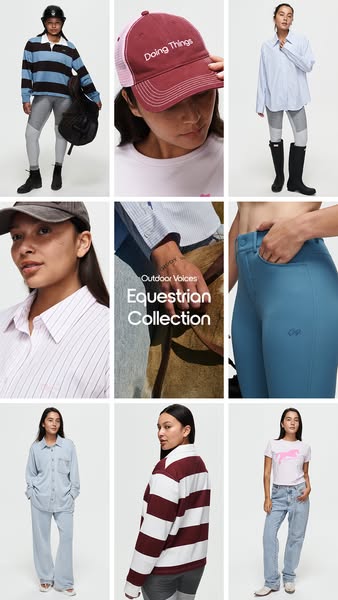 This ad for Outdoor Voices features a grid of nine images showcasing the brand's Equestrian Collection. The images i