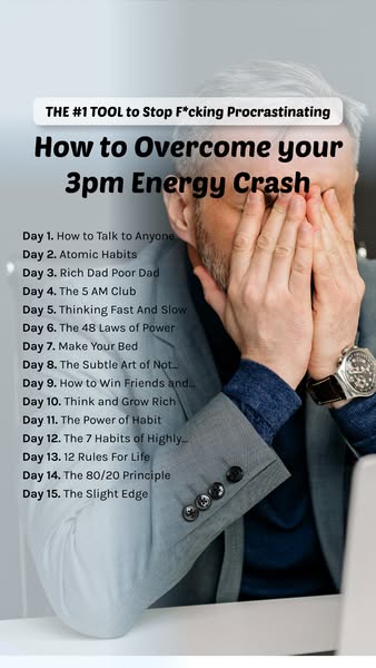 The ad is for a tool that helps stop procrastination and overcome your 3pm energy crash. The listicle provides a list of