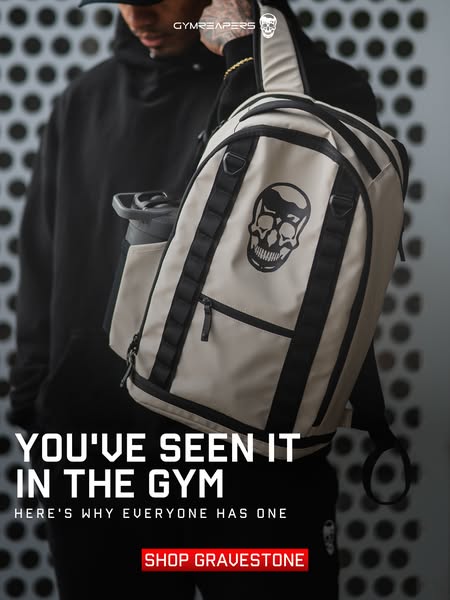 The ad shows a person wearing a Gymreapers backpack and highlights why everyone in the gym seems to have one.