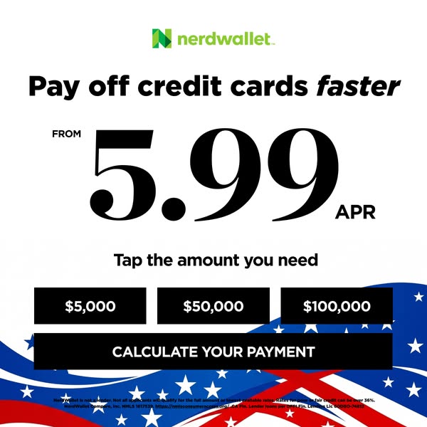 This NerdWallet ad promotes a low APR for faster credit card payoff.