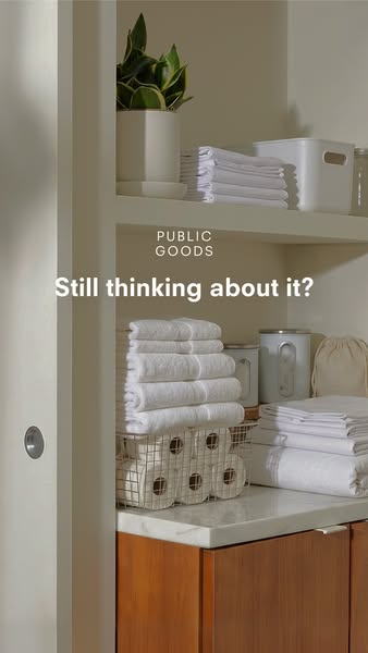 A still-life shot of home goods in an organized closet space prompts the viewer to stop hesitating and try out Public Go
