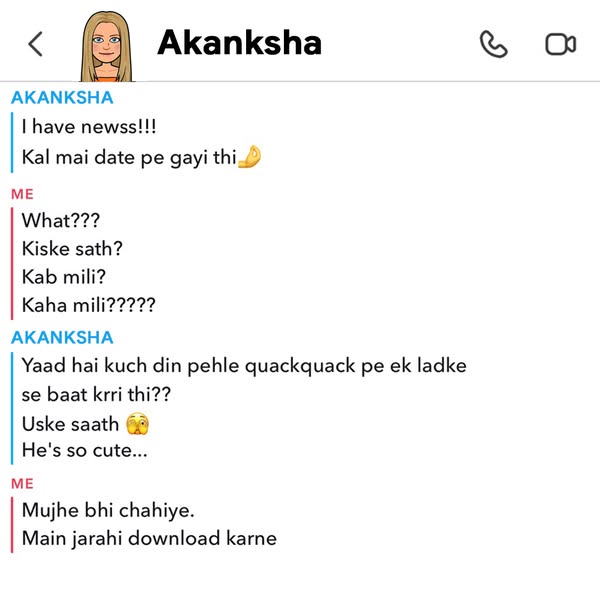 This ad is a screenshot of a conversation where one person tells the other that they went on a date with someone from th