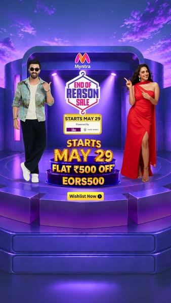 This image ad promotes the End of Season Sale for the brand Myntra. It features two models, a man and a woman, standing 