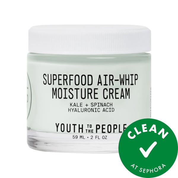 This ad features Youth To The People's Superfood Air-Whip Moisture Cream, highlighting its key ingredients and clean