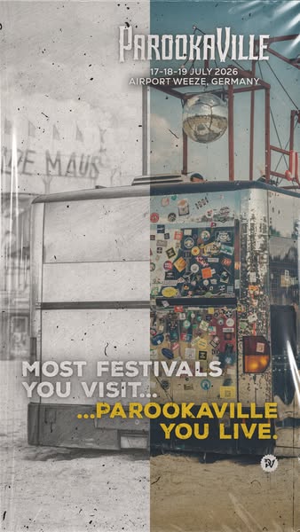 This ad promotes the Parookaville music festival taking place in Germany in July 2026. The image shows a split screen of