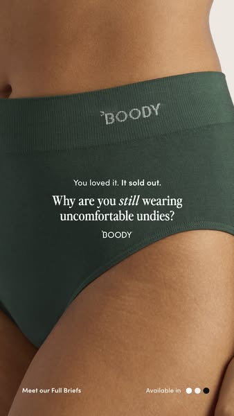 This ad for Boody full briefs focuses on the comfort of their product and asks why you are still wearing uncomfortable u