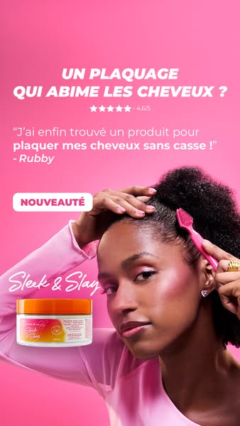 The ad highlights the issue of hair products that damage hair, then offers a solution with a testimonial from a customer