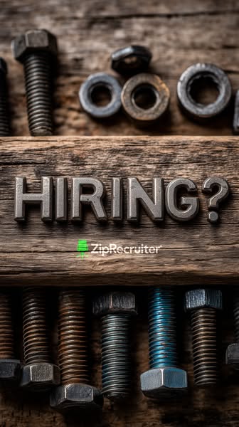This image ad for ZipRecruiter features a rustic, industrial aesthetic with the question "Hiring?" displayed p