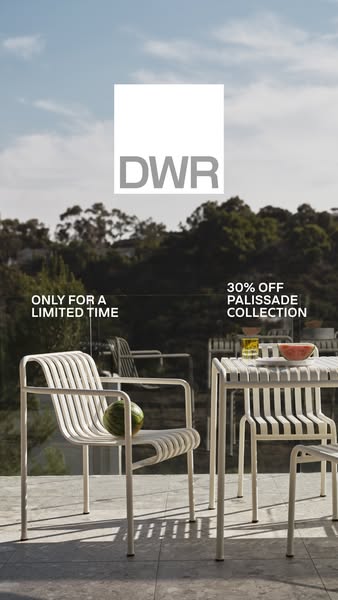 This image ad showcases outdoor furniture from DWR's Palisade Collection, highlighting a limited-time offer of 30% o