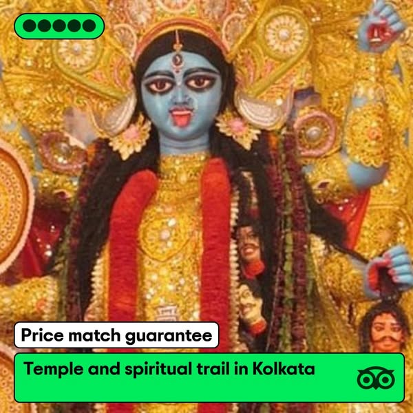 The ad features a close-up shot of a Kali idol, emphasizing the cultural significance of Kolkata's temples and spiri