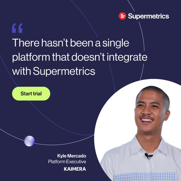 This ad uses a testimonial from a platform executive at KAIMERA to build credibility for Supermetrics, emphasizing its s