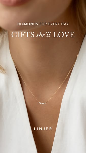 This ad showcases a dainty gold necklace from Linjer, positioning it as the perfect gift.