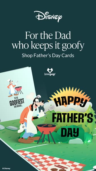 This image ad features a Lovepop card for Father's Day with a Disney theme, specifically showcasing the character Go
