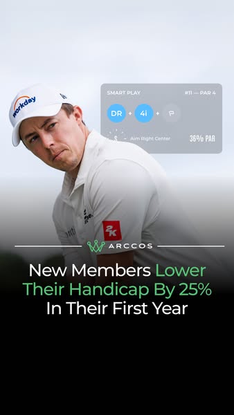 This ad showcases how Arccos Golf can reduce new members' handicaps by 25% in their first year.