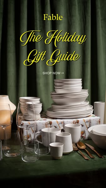 This ad for Fable features a variety of their dinnerware and glassware products, promoting their holiday gift guide.