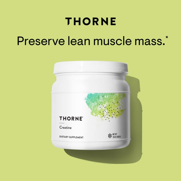 This ad promotes Thorne's Creatine supplement, emphasizing its role in preserving lean muscle mass. The ad features 