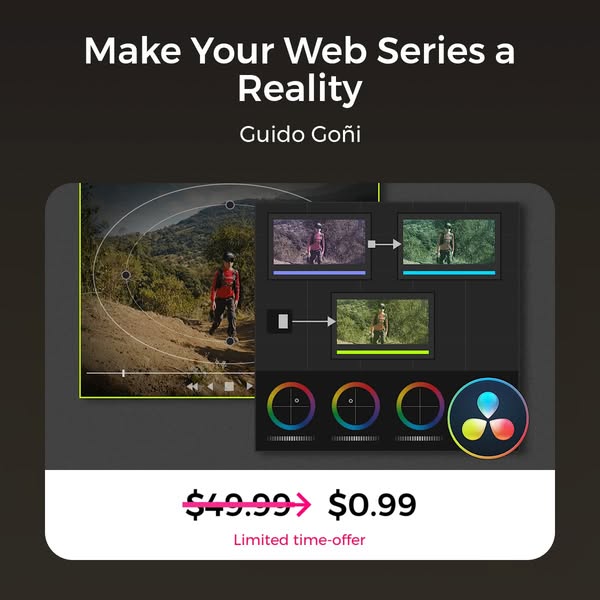 This ad promotes a video editing software by showing the software interface and highlighting a limited-time offer.