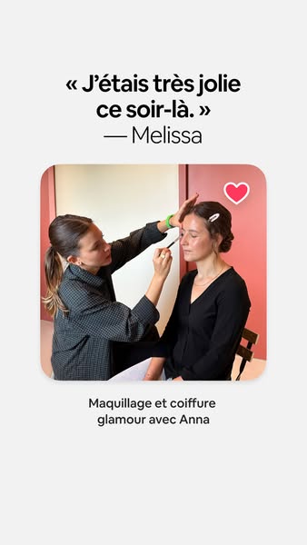 This ad features a testimonial from a customer named Melissa about a glamorous makeup and hair styling service provided 
