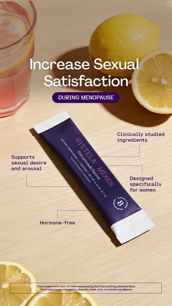 An ad promoting Ristela Mixes, a pink lemonade flavored dietary supplement for women designed to increase sexual satisfa