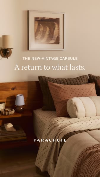 This image ad showcases bedding products from Parachute's new vintage capsule collection, emphasizing the collection