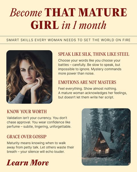 The ad promotes a concept of becoming a mature girl in one month through smart skills. It emphasizes emotional intellige