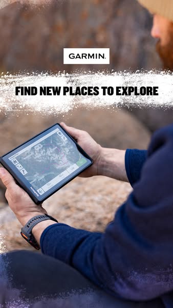 This ad showcases the Garmin device being used outdoors. The ad highlights the ability to explore new places with the de