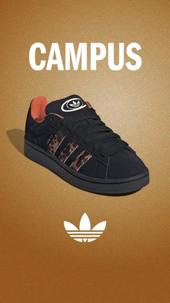 This ad promotes the Adidas Campus shoe. The focal point of the ad is an eye-level shot of the shoe, accentuated by bran