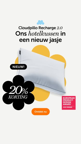 This ad promotes Cloudpillo Recharge 2.0, highlighting its hotel-quality comfort and a 20% discount. The ad features a w