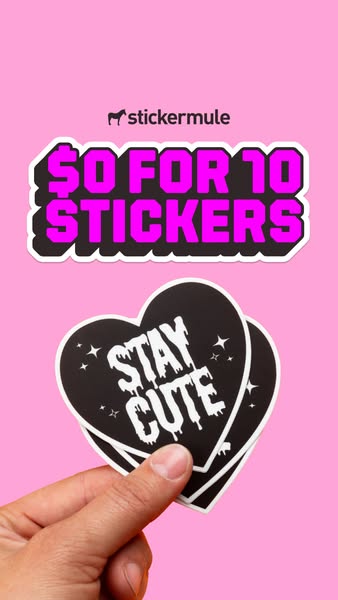 This is an image ad for Sticker Mule promoting the offer of getting 10 free stickers.