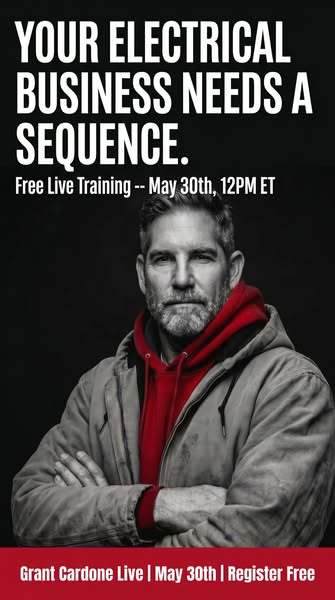 This image ad is for a free live training event on May 30th that teaches electrical businesses how to sequence their bus